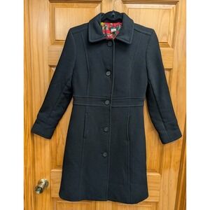 J Crew Women's Size 8 Coat Black with Red Floral Lining Wool 95% Blend